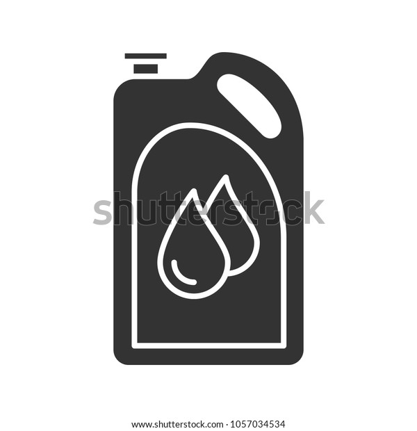 Motor oil glyph icon. Plastic jerry can with\
liquid drops. Fuel container. Silhouette symbol. Negative space.\
Raster isolated\
illustration
