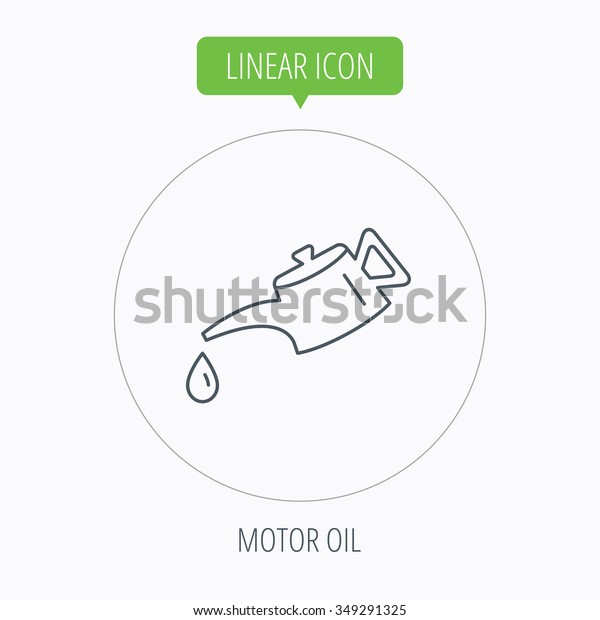 Motor oil icon. Fuel can with drop sign. Linear outline\
circle button. 