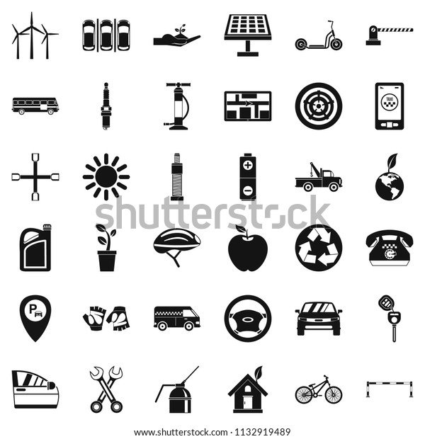 Motor pool icons set. Simple set of\
36 motor pool icons for web isolated on white\
background