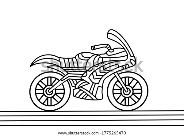 Motorcycle.\
Coloring book for transport children. Road car, truck, movement.\
Simple lines, copyright\
illustrations.