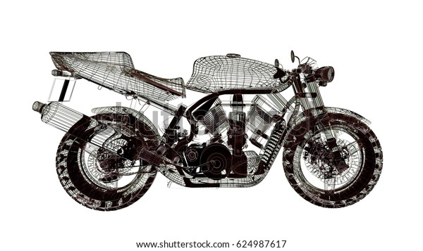 Motorcycle Model Body Structure Wire Model Stock Illustration 624987617