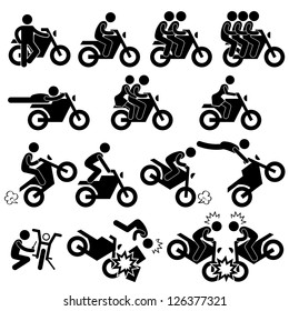 Motorcycle Motorbike Motor Bike Stunt Man Daredevil People Stick Figure Pictogram Icon