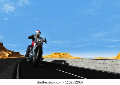 Motorcycle moving on the road.3D render