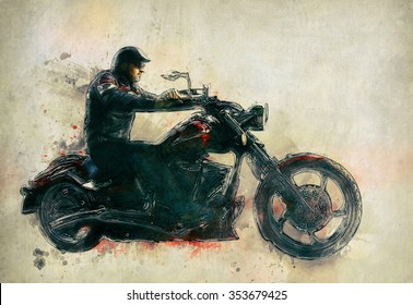 Motorcycle Rider on old paper