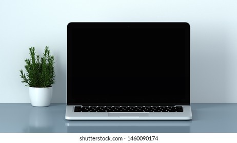 Mouckup Notebook On The Table In Front Of The White Wall 3d Rendering, Element For Graphic Design