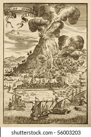 Mount Etna, Sicily, the highest European active volcano, in a illustration datable to first half of 17th c.
