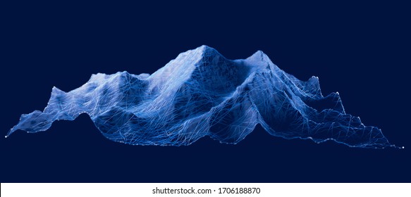 Mount Everest, Relief Height, Mountains. Lhotse, Nuptse. Himalaya Map. The Highest Mountain In The World. Hud, Digital Grid, Display. 3d Render