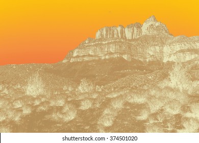 Mount Kinesava Rising From Chinle Plateau Near Zion National Park, Utah