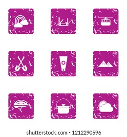 Mountain adventure icons set. Grunge set of 9 mountain adventure icons for web isolated on white background - Powered by Shutterstock