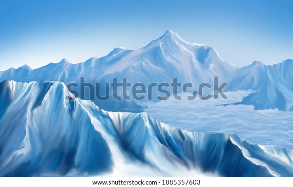 Mountain. digital artwork wallpaper for walls. Realistic Style. Illustration of an iceberg.