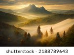 mountain, forest, sun, beautiful view, lanscape illustration