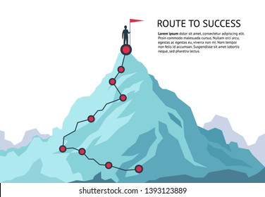 Mountain Journey Path. Route Challenge Infographic Career Top Goal Growth Plan Journey To Success. Business Climbing Concept