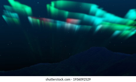 mountain with Loop Aurora Borealis Milky Way Galaxy. Stars Simulated Northern Lights on the Arctic sky, aurora borealis, clear weather, colorful light skies in horizon. Cloudless night. Motion graphic