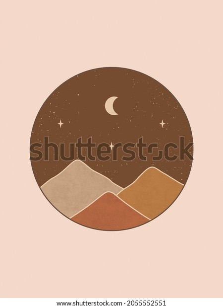 Mountain and moon poster.\
Boho poster. 