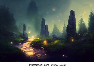 Mountain Path, Spiritual Path. Digital Artwork And Illustration.