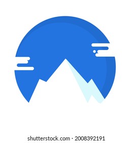 Mountain peak with whitecap and clouds in blue circle as sky
