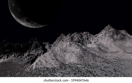 Mountain Peaks At Night, Mountains Terrain, 3d Rendering