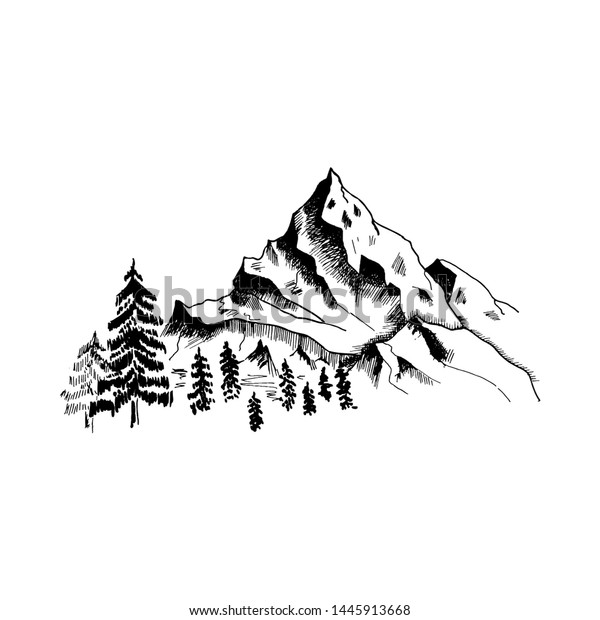 Mountain Sketch Hand Drawn Black Mountains Stock Illustration ...