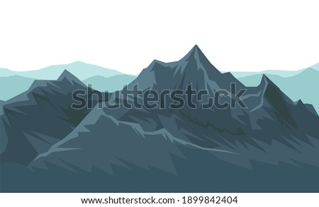The mountains. Mountain range with cliffs, rocks and peaks. Horizon. The isolated object on a white background. Illustration