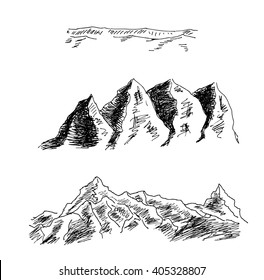 Sketch Mountains Engraving Style Hand Drawn Stock Vector (Royalty Free ...