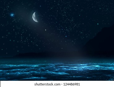 Mountains Shined Moonlight Stock Illustration