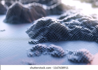 The mountains of voxel.Abstract black voxel background,cyberspace game city.  Futuristic technology background  ,3D illustration.