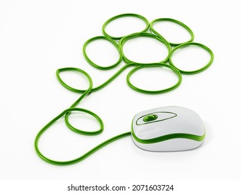 Mouse connected to cable forming a flower shape isolated on white background. 3D illustration. - Powered by Shutterstock