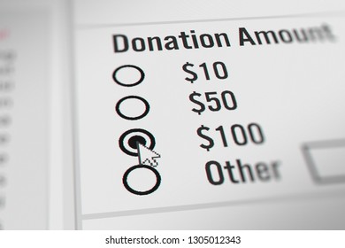 Mouse Cursor Choosing Donation Options. 3D illustration
