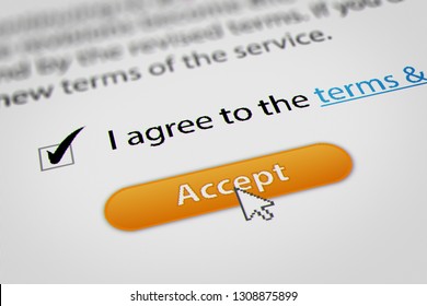 Mouse Cursor Clicking Accept for Terms and Conditions Agreement. 3D illustration
