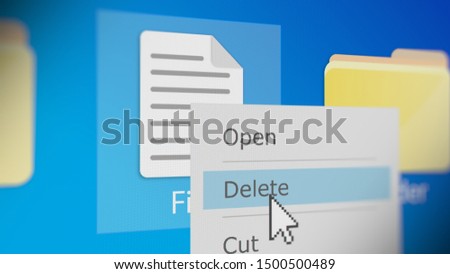 Mouse Cursor Deleting File in Desktop Screen. 3D illustration
