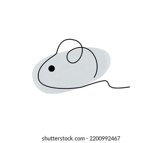 A Mouse Drawn In One Line With Abstract Spots.  Doodle Rat In With Gray Colors. LineArt Digital Graphics, An Animal Drawn With A Black Outline.  Minimalistic Illustration Of A Cute Rodent, Clipart