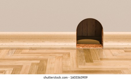 Mouse Hole On The Wall, 3D Rendering