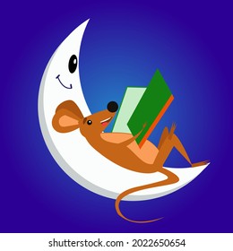 A mouse and a white crescent moon reading a bedtime story together. - Powered by Shutterstock