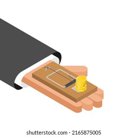 Mousetrap And Money. Mouse Trap And Gold Coin. Concept Business Deception
