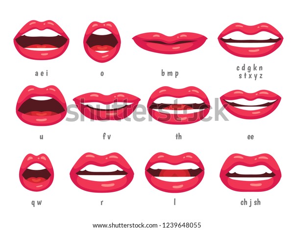 Mouth animation. Lip sync animated phonemes for cartoon talking woman