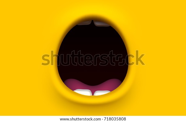 Mouth of character on a\
yellow background. Mimicry face of a cartoon minions little man. 3d\
render.