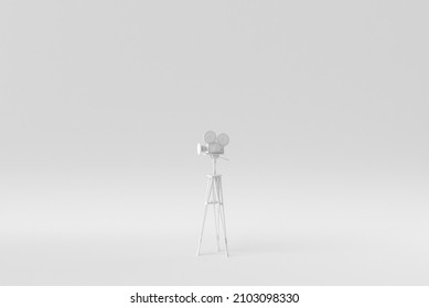 Movie Camera On A White Background. Minimal Concept. Monochrome. 3D Render.

