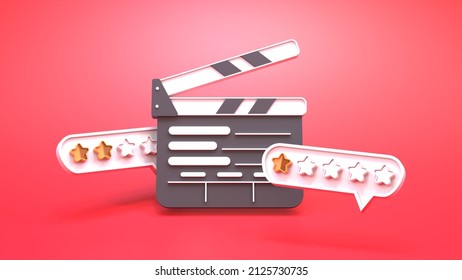 Movie Clapperboard With Bad Rating Comments And Stars. The Concept Of Online Views And Ratings. 3d Rendering