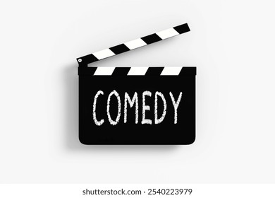 Movie clapperboard with the word comedy written on it, representing comedy films and entertainment. 3D render. - Powered by Shutterstock