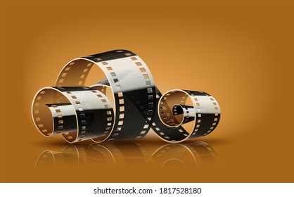 Movie Film Reel. Cinematography Concept For Online Cinema. 3D Illustration.