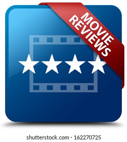 Movie Reviews Glassy Red Ribbon Glossy Blue Square Button