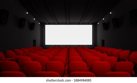 Movie Screen Mockup Inside A Movie Theater; 3D; 3D Illustration