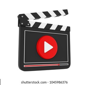 Movie Slate With Play Button Isolated. 3D Rendering