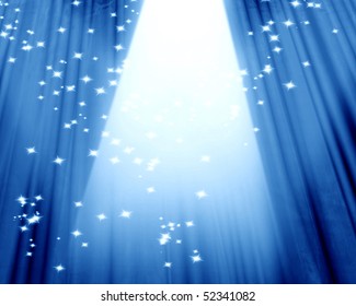 Movie Or Theater Curtain On A Blue Background