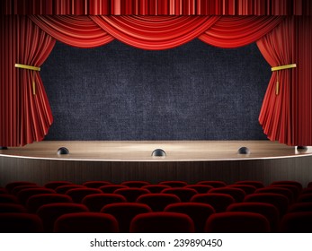 Movie Theater With Open Curtains.