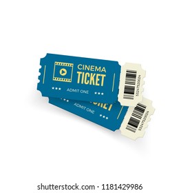 Movie ticket. Blue cinema tickets isolated on white background. Realistic cinema ticket template. Vector illustration