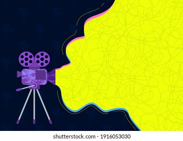 Movie Time Creative Poster Template. Cinema Banner. Film Projector With Film Reels. Flat Illustration.