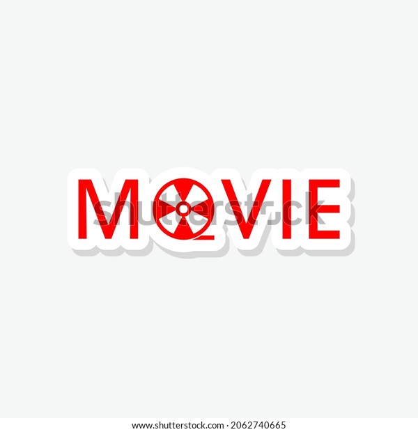 Movie\
word reel sticker icon isolated on white\
background