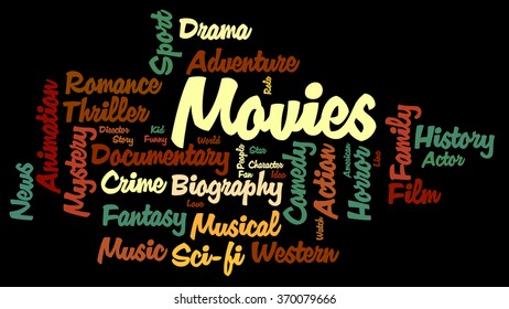 Movies Word Cloud Movies Typography Background Stock Illustration 