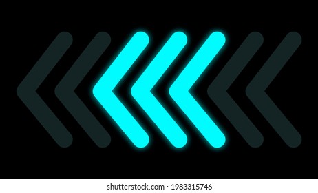 Moving And Blinking Three Arrow Direction With Neon Glow LED Style On Black Background